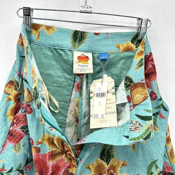 NWT Anthropologie Farm Rio Melanie Bermuda‎ Linen Shorts Sz S Blue Tropical Boho - Picture 7 of 12